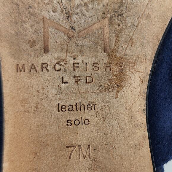 Marc Fisher Shiloh Flat Mule Women 7M Navy Blue Suede Pointed Toe Leather Sole - Picture 11 of 11